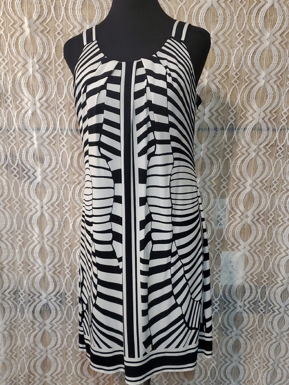 Robbie Bee Black and White Striped Sleeveless Mini Dress